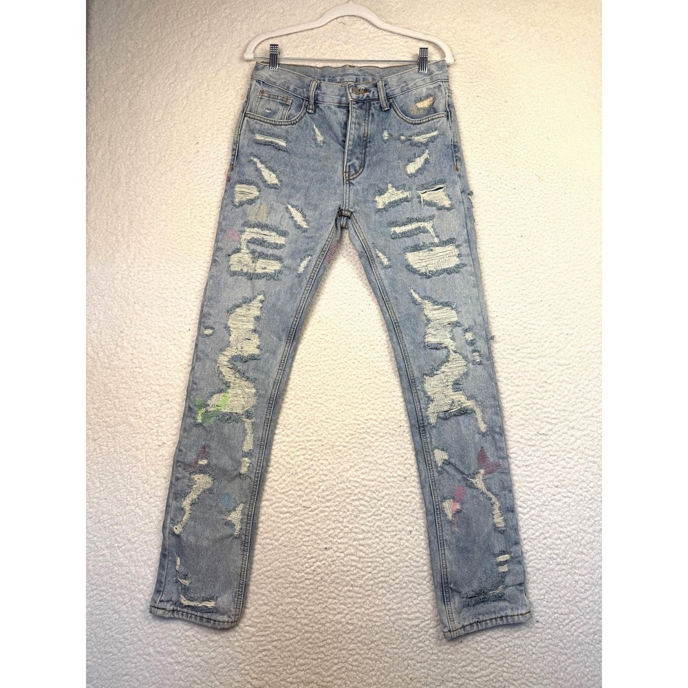Mnml Jeans Mens 30x32 Light Wash Distressed Skinny Ripped Denim Concert Festival